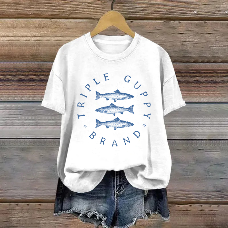 Cotton Vintage Fish Printed T-shirt