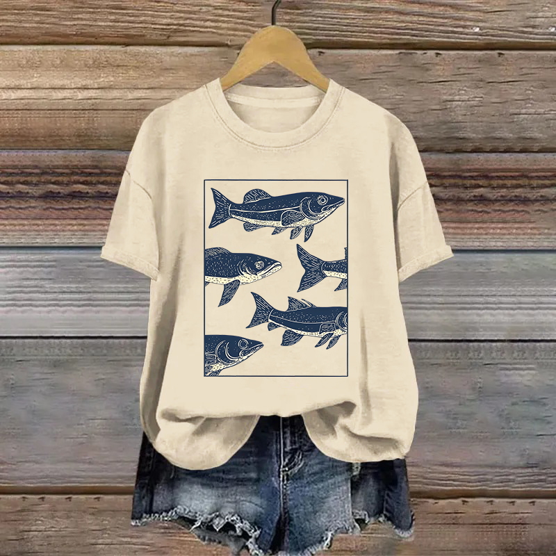 Cotton Cartoon Fish Printed T-shirt