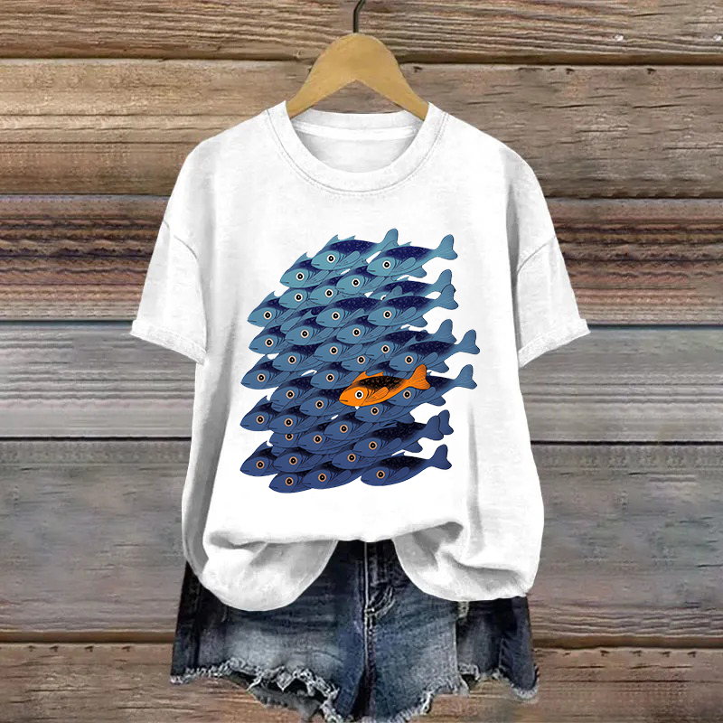 Cotton Cartoon Fish Printed T-shirt