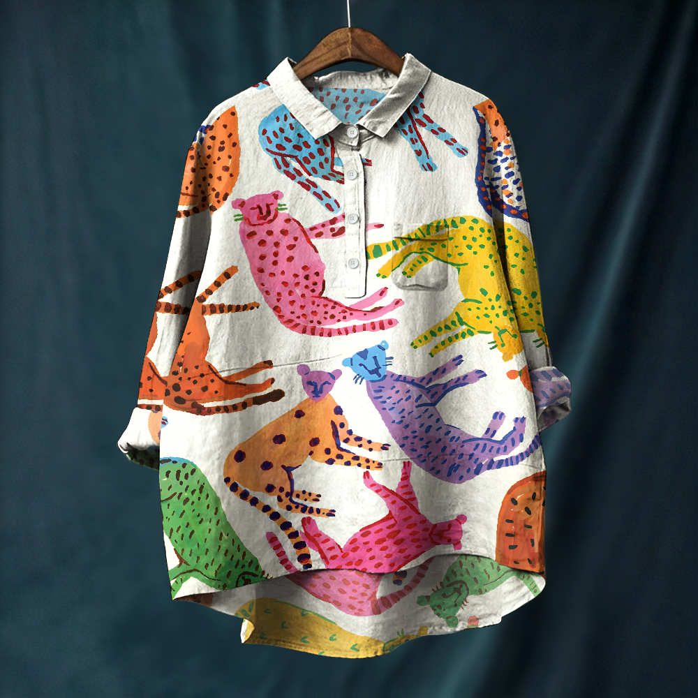 Women's Colorful Leopard Printed Casual Long Sleeve Shirt