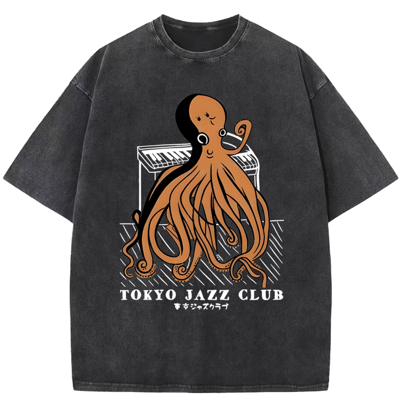 Octopus Playing Piano Washed T-Shirt