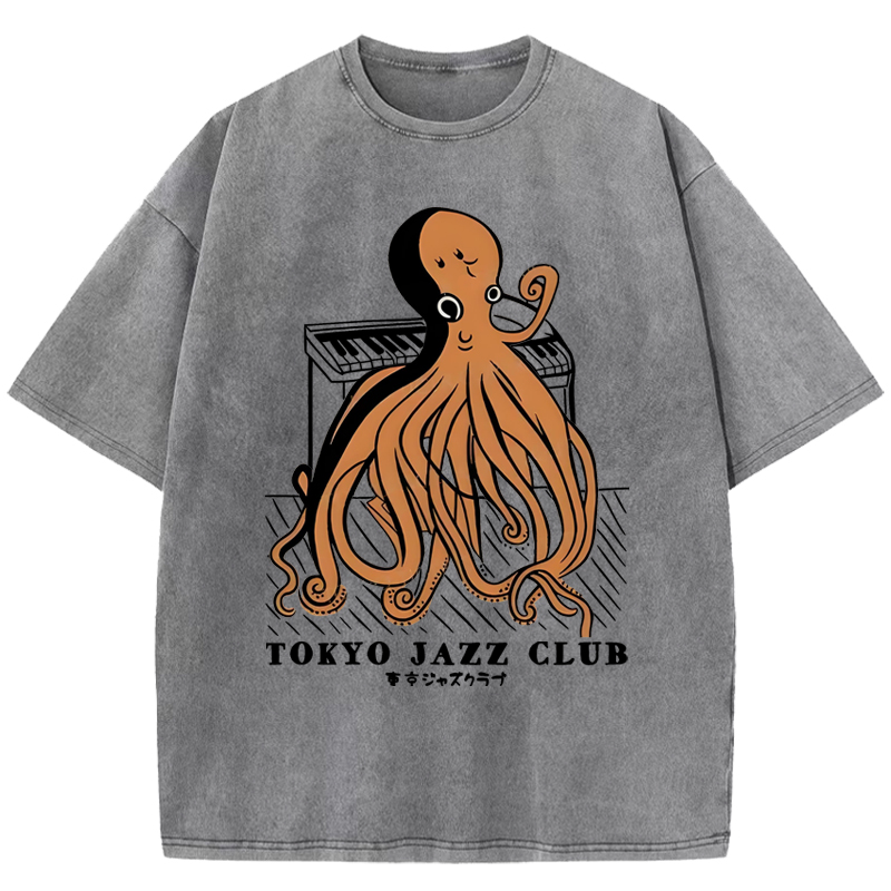 Octopus Playing Piano Washed T-Shirt