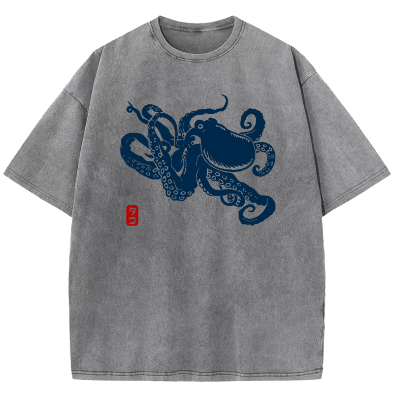 Octopus Vintage Wash Japanese Design T-Shirt