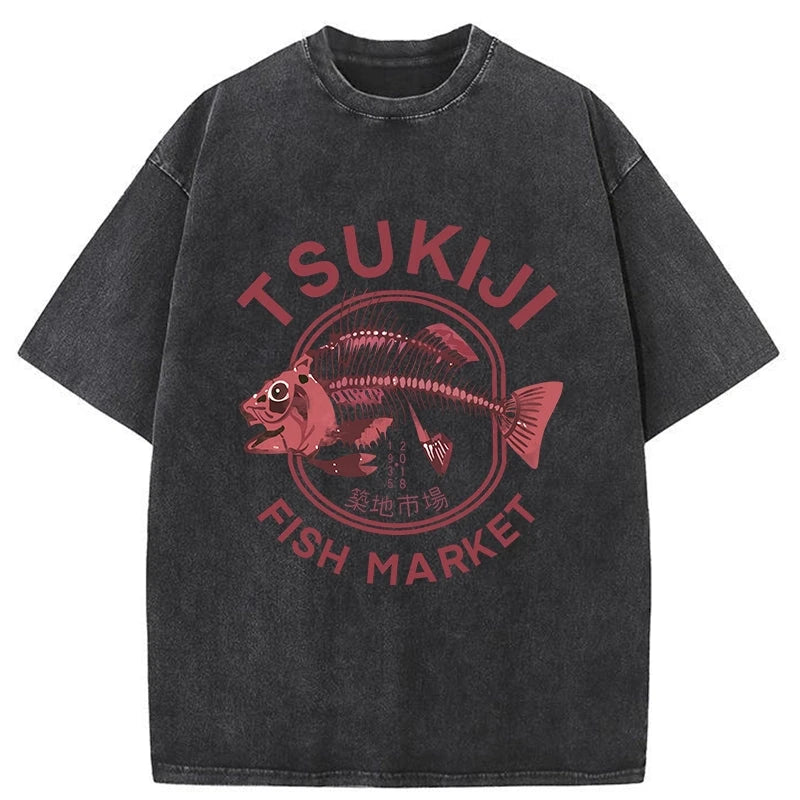 Tokyo Tsukiji Fish Market Vintage Japan Washed T-Shirt