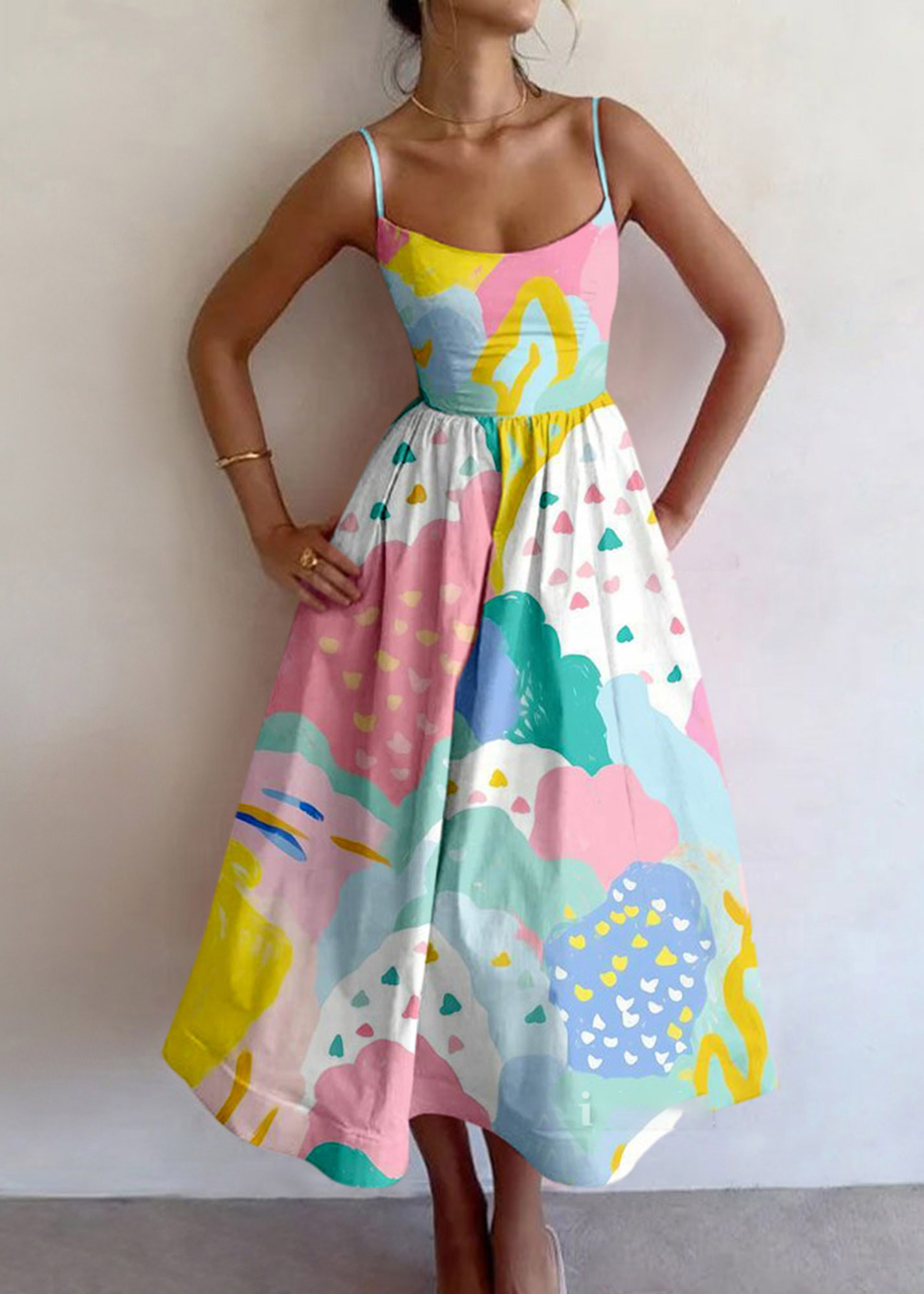 Iridescent Cloud Pattern Printed Dress