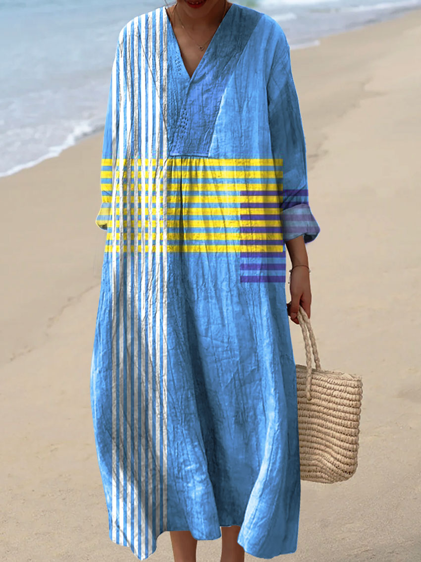 Women's Colorful Abstract Geometric Stripes Art Print Casual 3/4 Sleeve Shirt