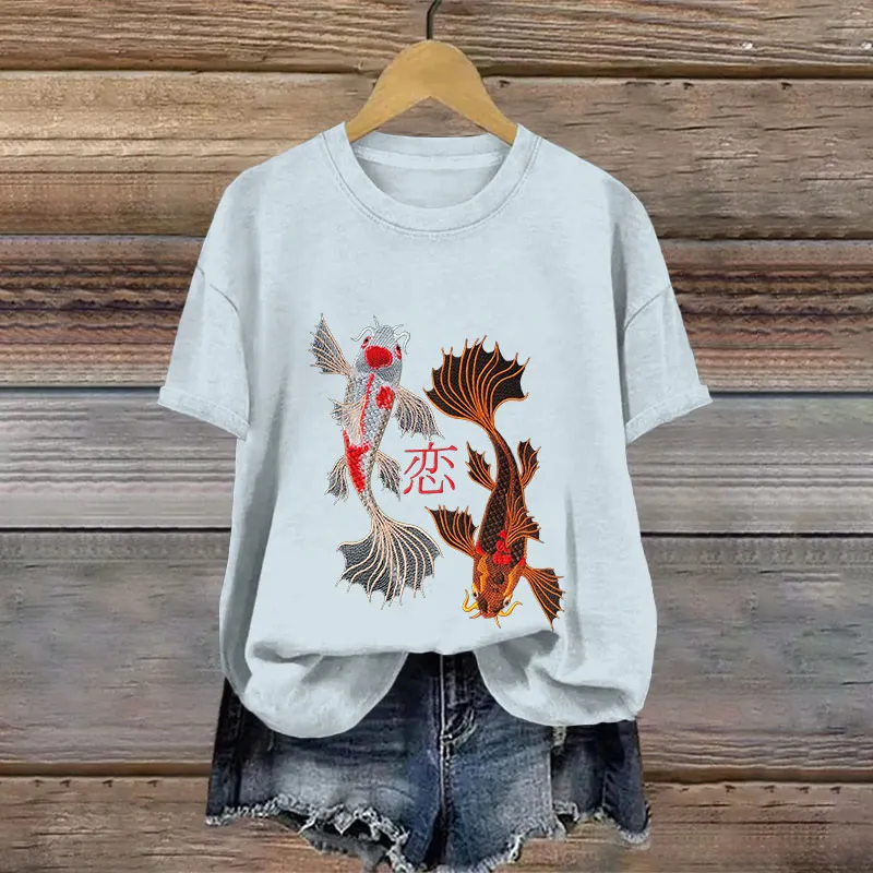 Cotton Koi Fish Lover Print T-shirt