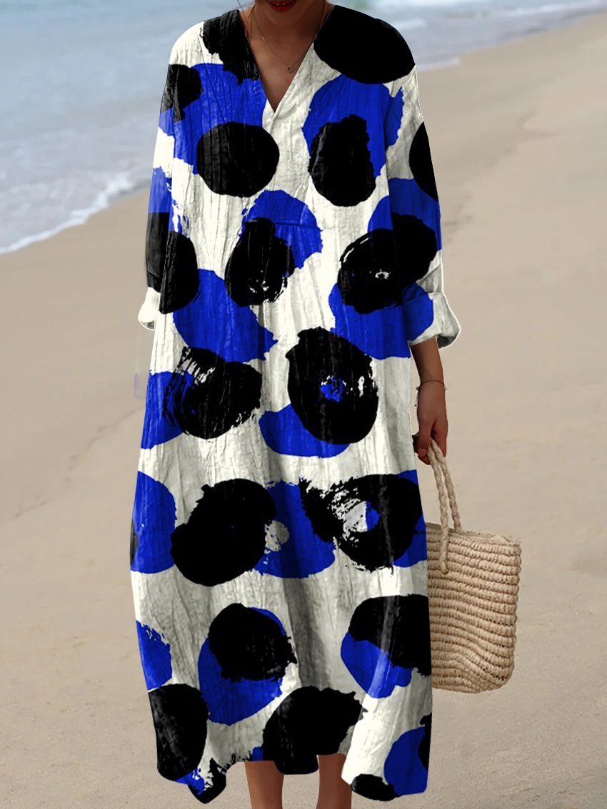 Women's Irregular Dots Watercolor Splash Fluid Art Print Flowy Dress