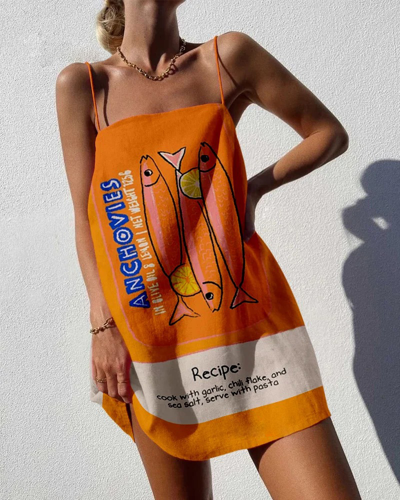 Vintage sardine print mini dress