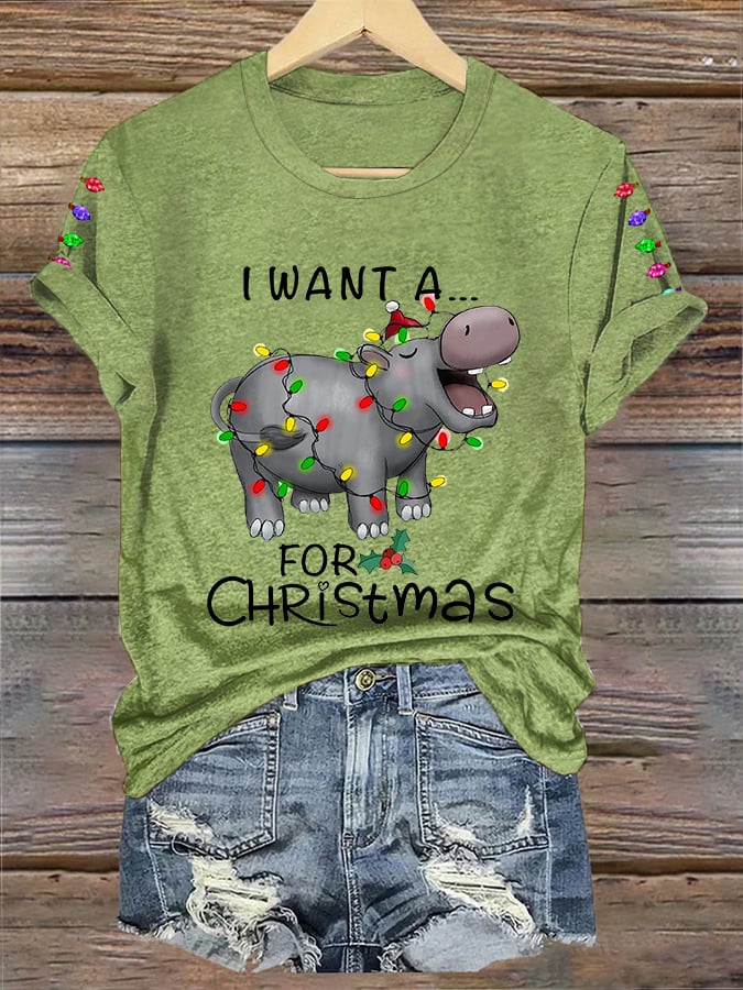 Women's I Want A Hippopotamus For Christmas Casual Tee