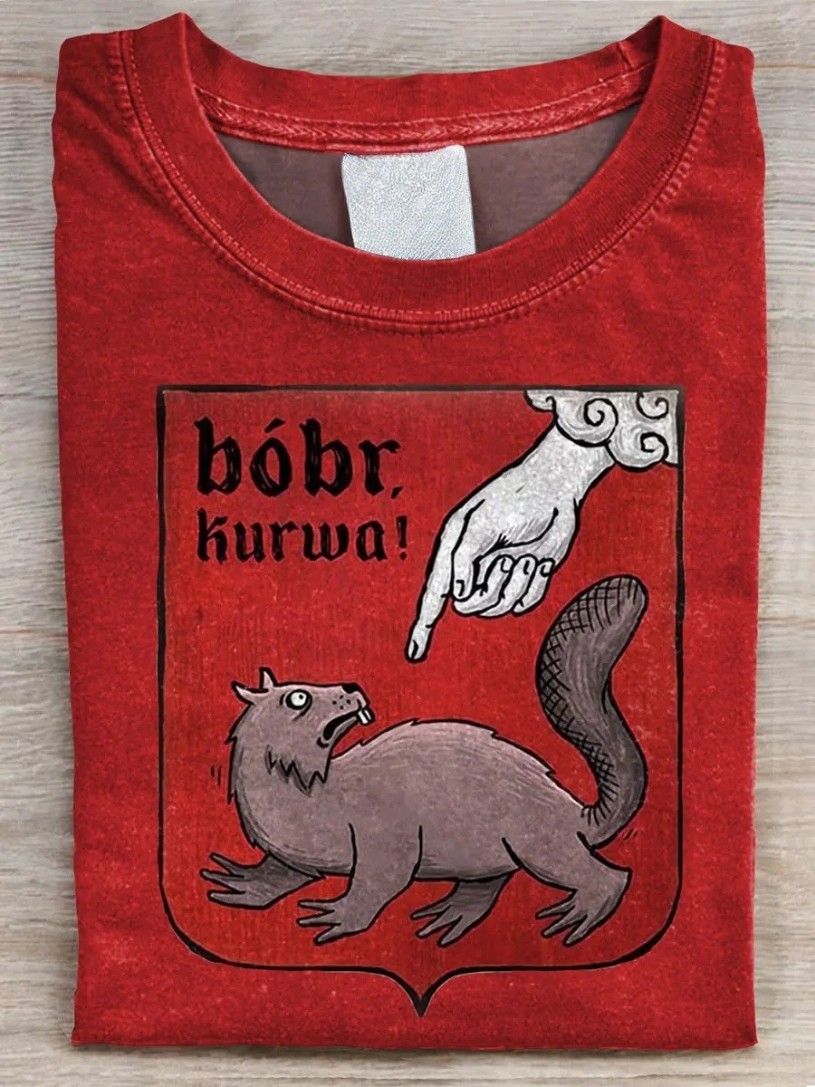 Funny Bobr Kurwa Printed Casual T-shirt
