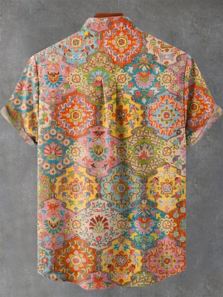 Vintage Ethnic Floral Art Print Casual Shirt