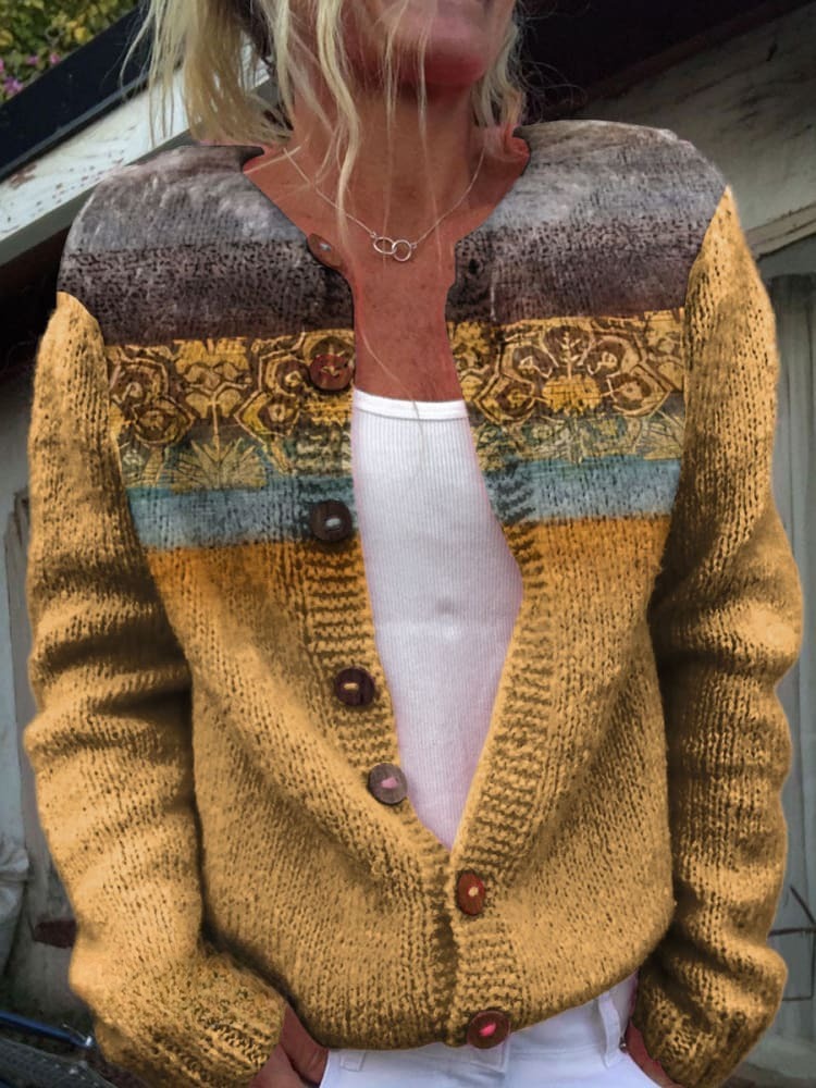 Retro Stripe Texture Pattern Casual Cotton Sweatshirt