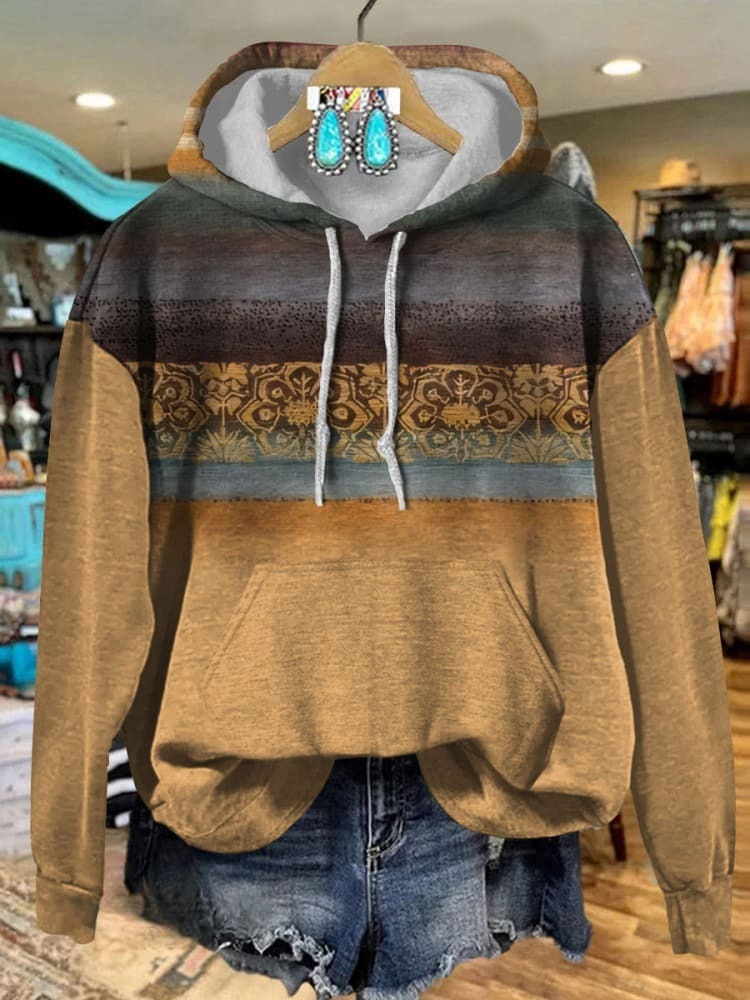 Retro Stripe Texture Pattern Casual Cotton Sweatshirt