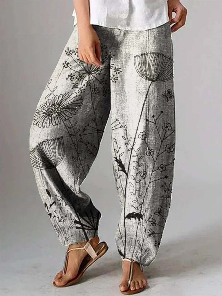 Simple Floral Print Casual Pants