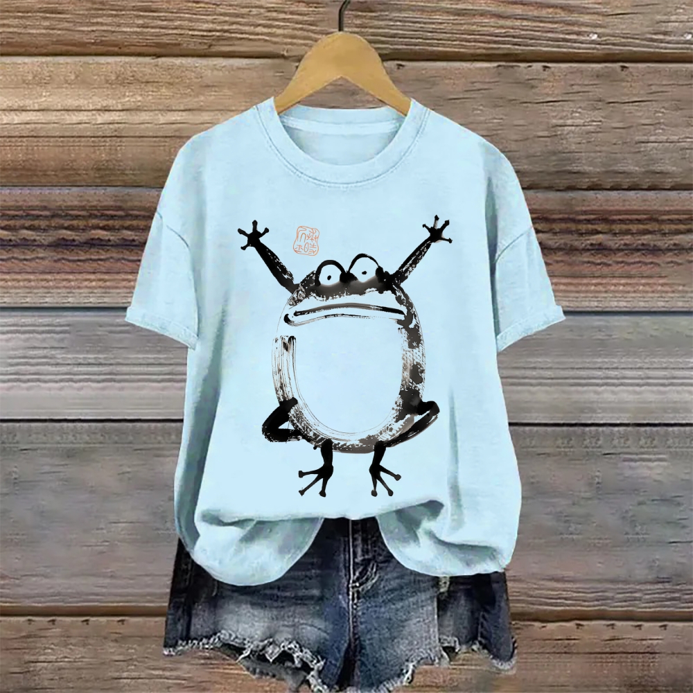 Cotton Japanese Retro Fat Silly Frog Print T-shirt