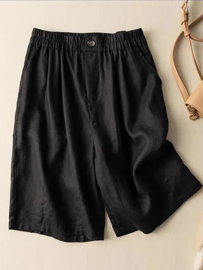Loose Casual Button Wide Leg Quarter Shorts