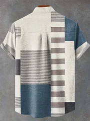 Geometric Checkered Patchwork Pattern Print Casual Shirt