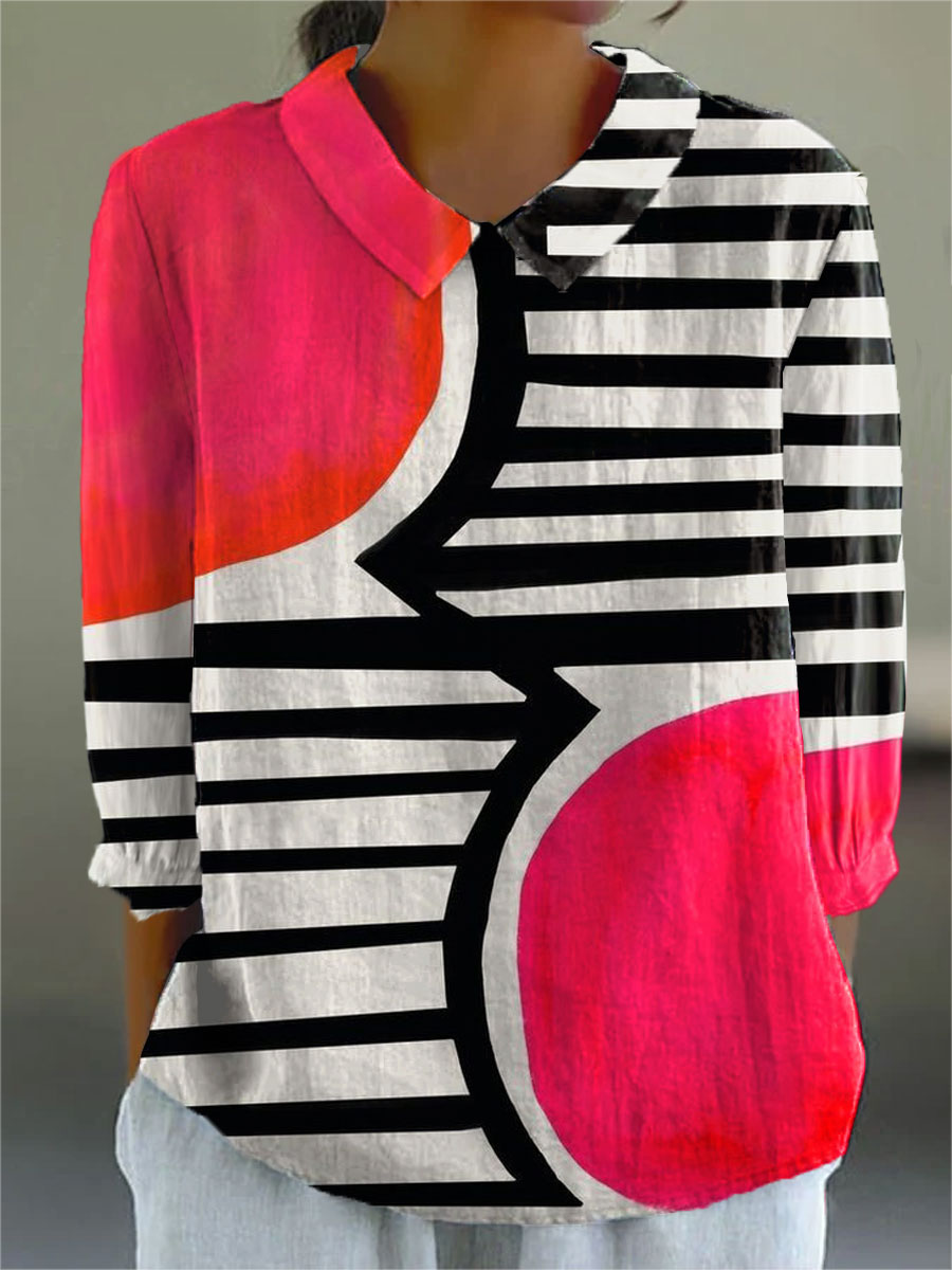 Women's Vintage Abstract Geometry Print Casual 3/4 Sleeve Shirt