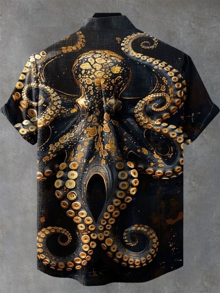 Vintage Fish Octopus Art Print Casual Shirt
