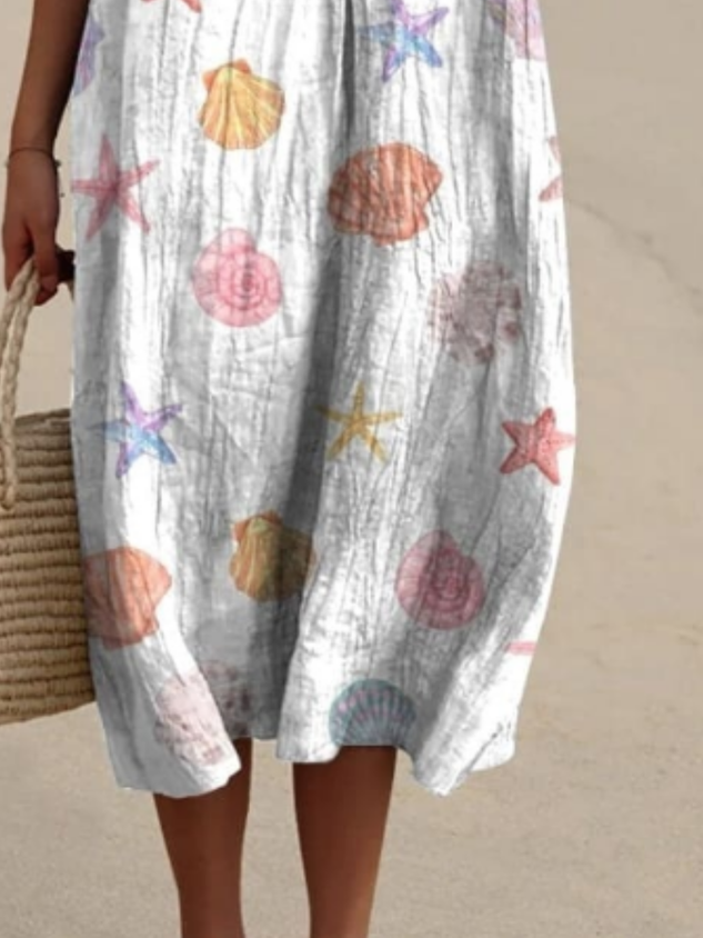 Women Colorful Ocean Shells Pattern Comfy Casual Maxi Dress