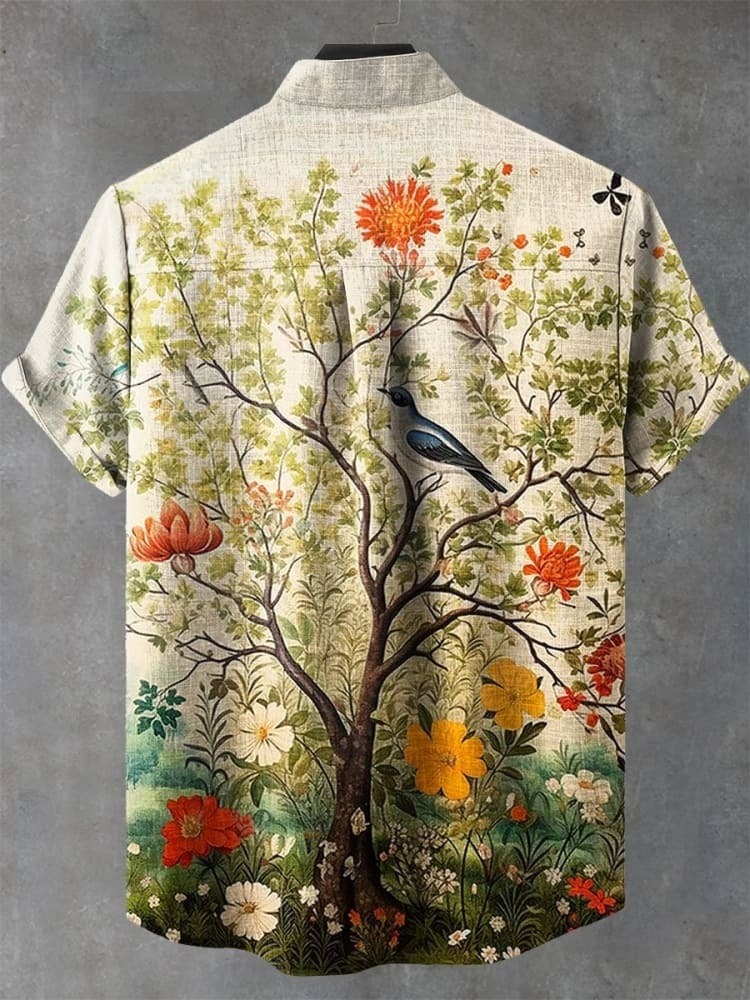 Vintage Indian Floral Art Print Casual Shirt