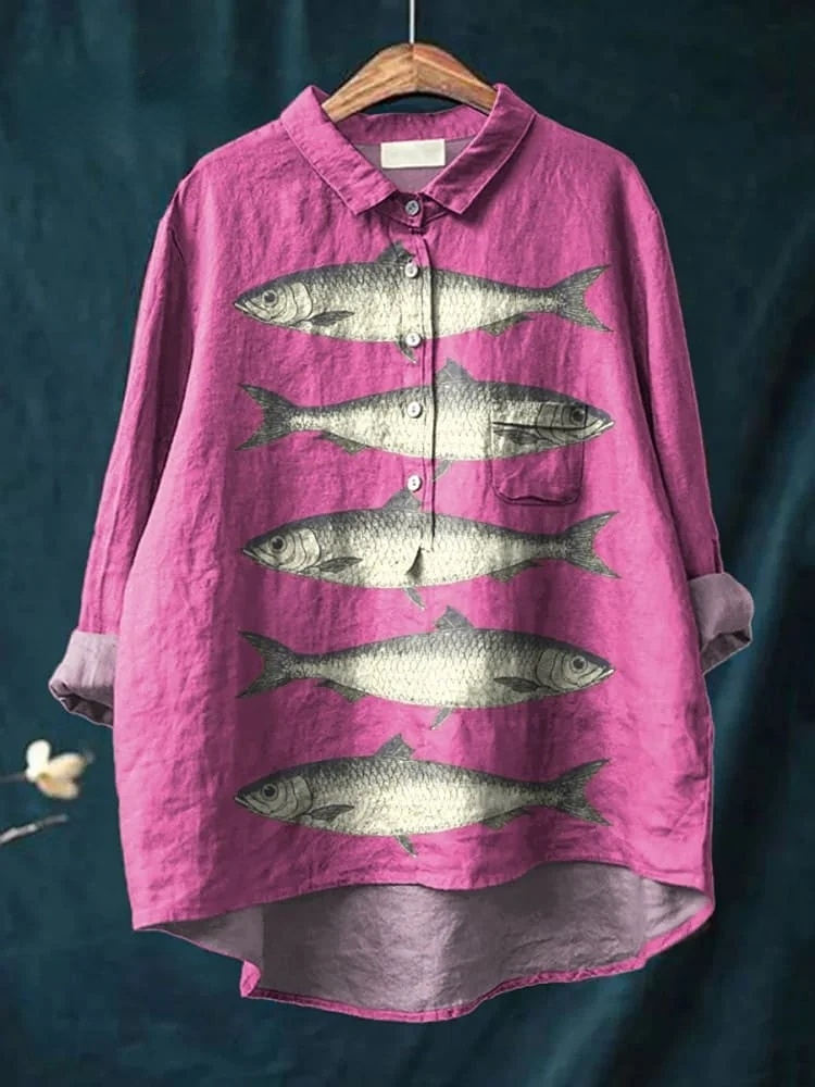 Vintage Lovely Fish Art Print Casual Shirt
