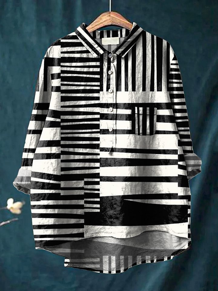 Abstract Strip Pattern Printed Women's Casual Shirt