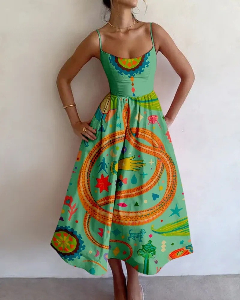 Snake-Print Sling Dress