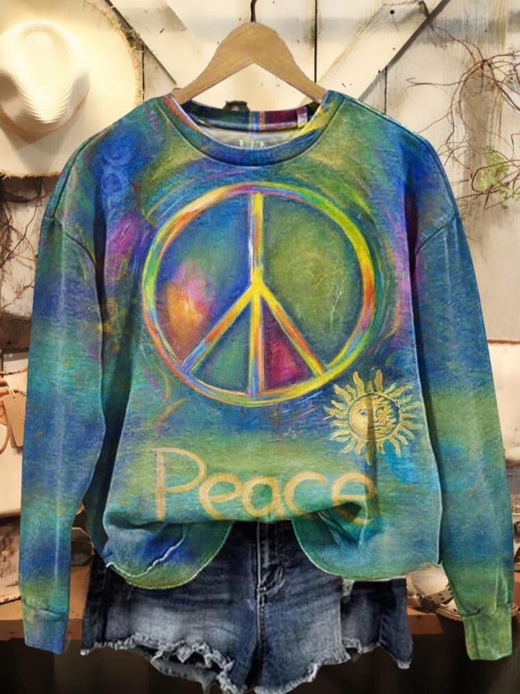 Love & Peace Print Casual Sweatshirt