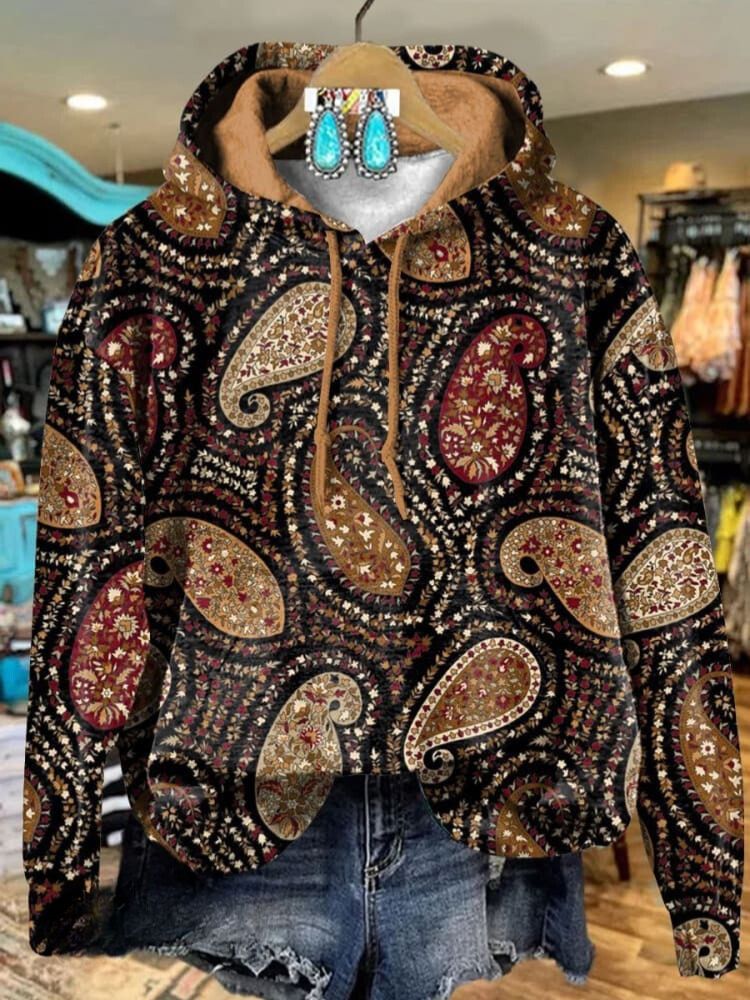 Vintage Paisley Cashew Floral Art Print Casual Hoodie Sweatshirt