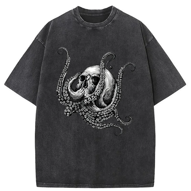 Skeleton Octopus Washed T-Shirt