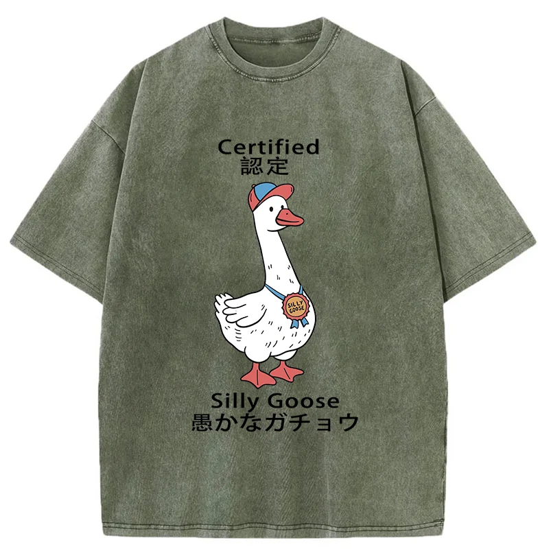 Tokyo-Tiger Certified Funny Silly Goose  Washed T-Shirt