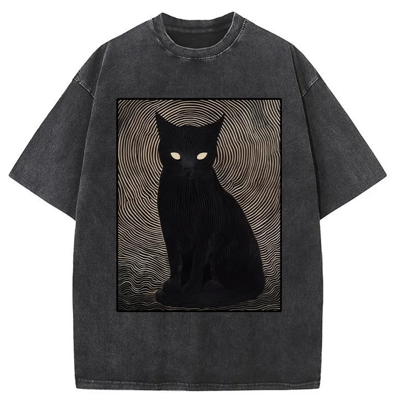 Scary Black Cat Washed T-Shirt