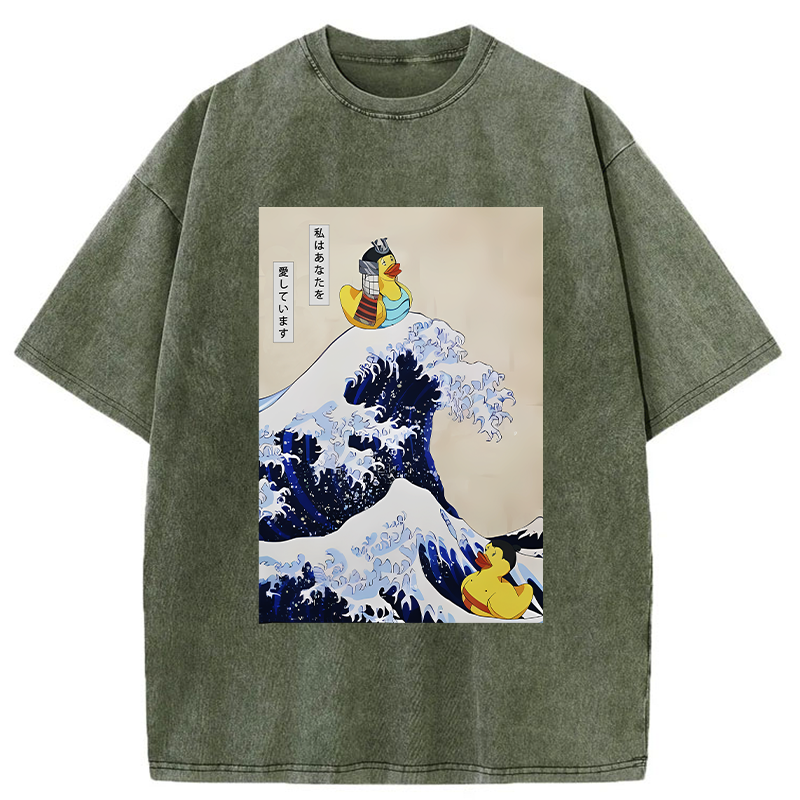   Samurai Duck And Sumo Duck Washed T-Shirt