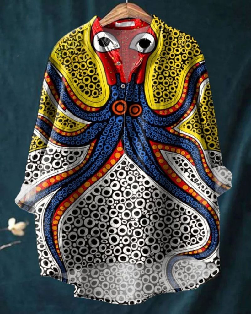 Women's Octopus Dot Art Print Casual Long Sleeve Comfortable Cotton Shirt