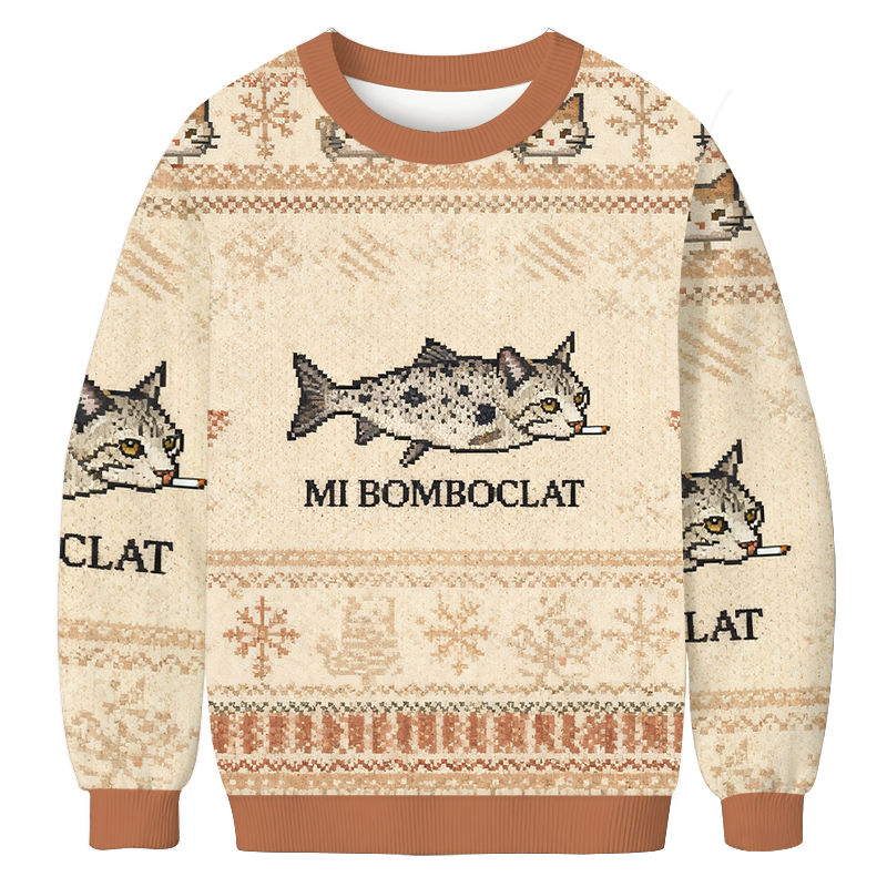 Bomboclat Fish Cat Meme Christmas Ugly Sweatshirt