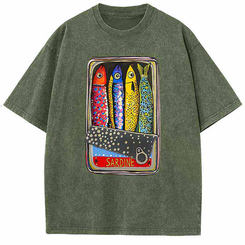 Unisex I Love Sardines Printed Washed Tee