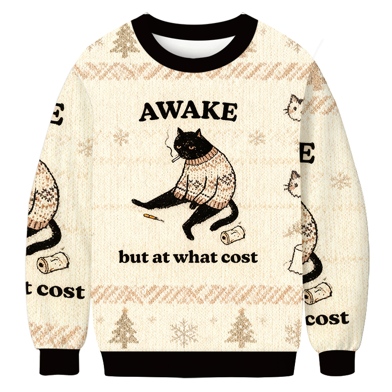 Tokyocanvas Decadent Smoking Cat Christmas Ugly Sweatshirt