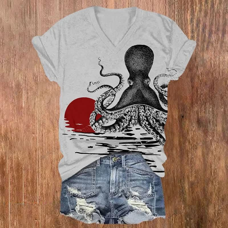 Octopus Art Print V-neck T-shirt