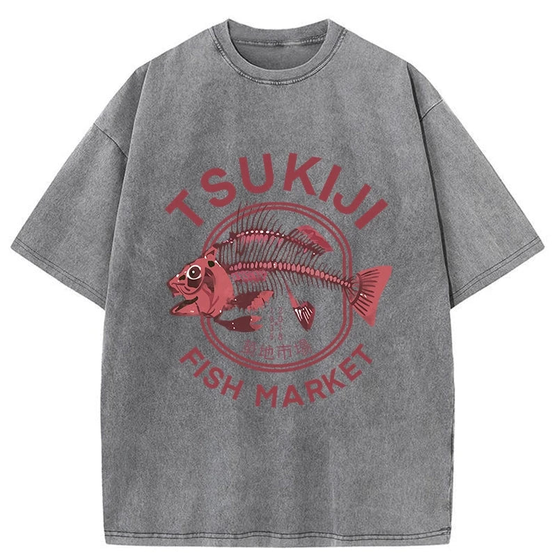 Tokyo Tsukiji Fish Market Vintage Japan Washed T-Shirt