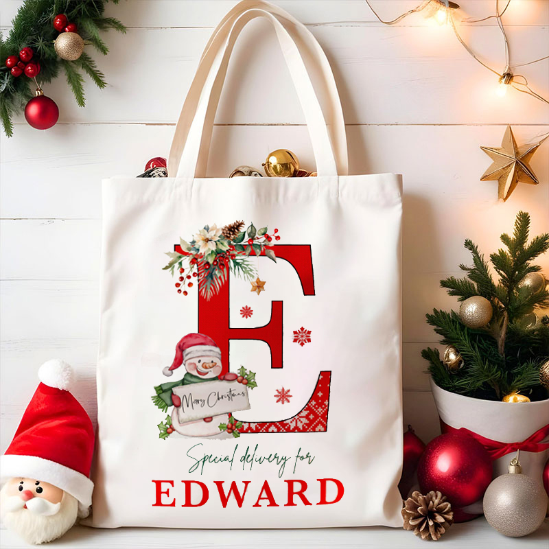 Personalized Name Snowman Holly Teacher Tote Bag