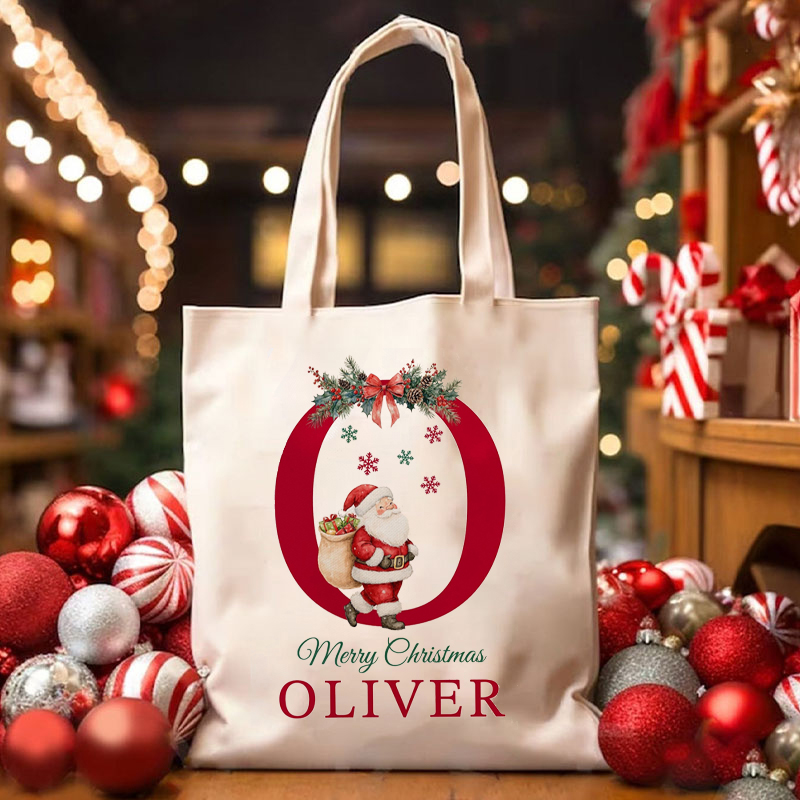 Personalized Name Snowman Santa Claus Merry Christmas Teacher Tote Bag