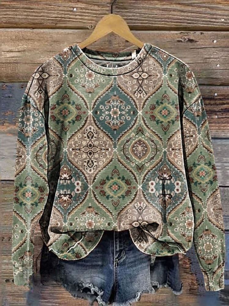 Vintage Ethnic Pattern Art Print Casual Sweatshirt