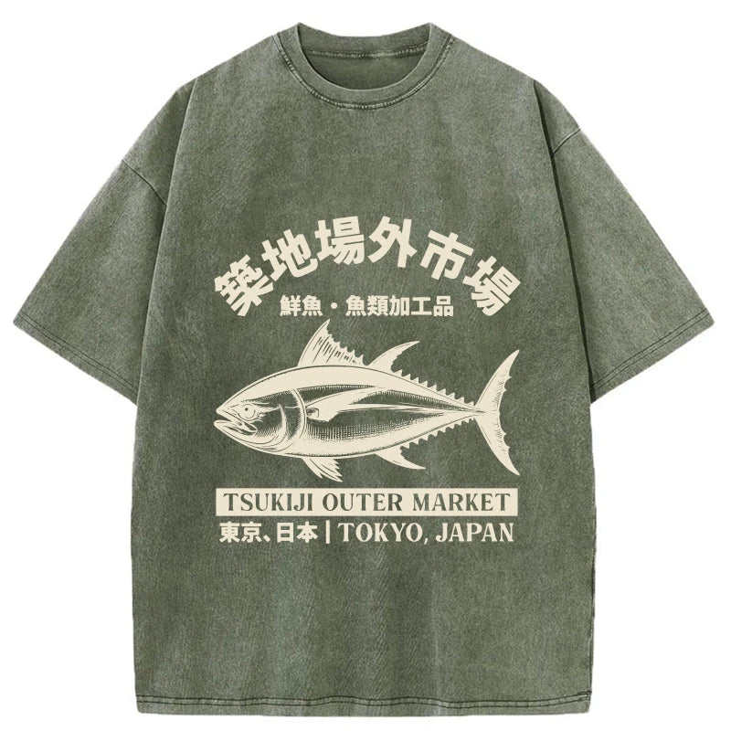 Japan Tsukiji Fish Market Washed T-Shirt