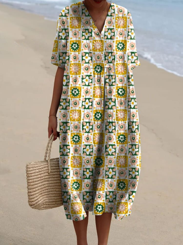 Women's Flower Watercolor Splash Fluid Art Print Flowy Dress