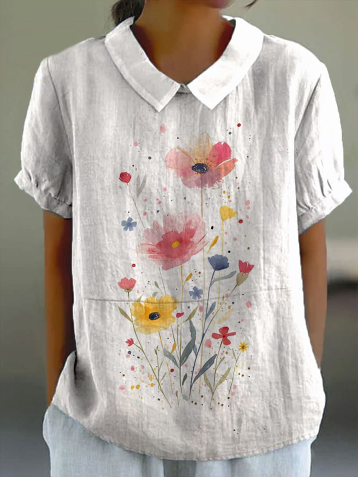 Women's Floral  Print Casual Cotton And Linen Shirt