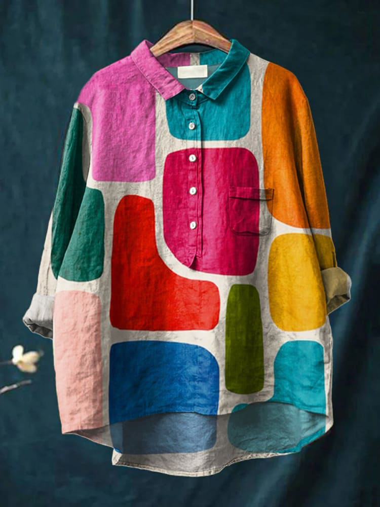 Women's Colored Irregular Graphics Art Print Casual Shirt