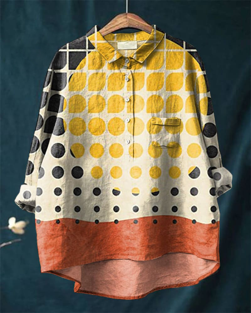 Bohemian Color Block Abstract Art Printed Casual Shirt