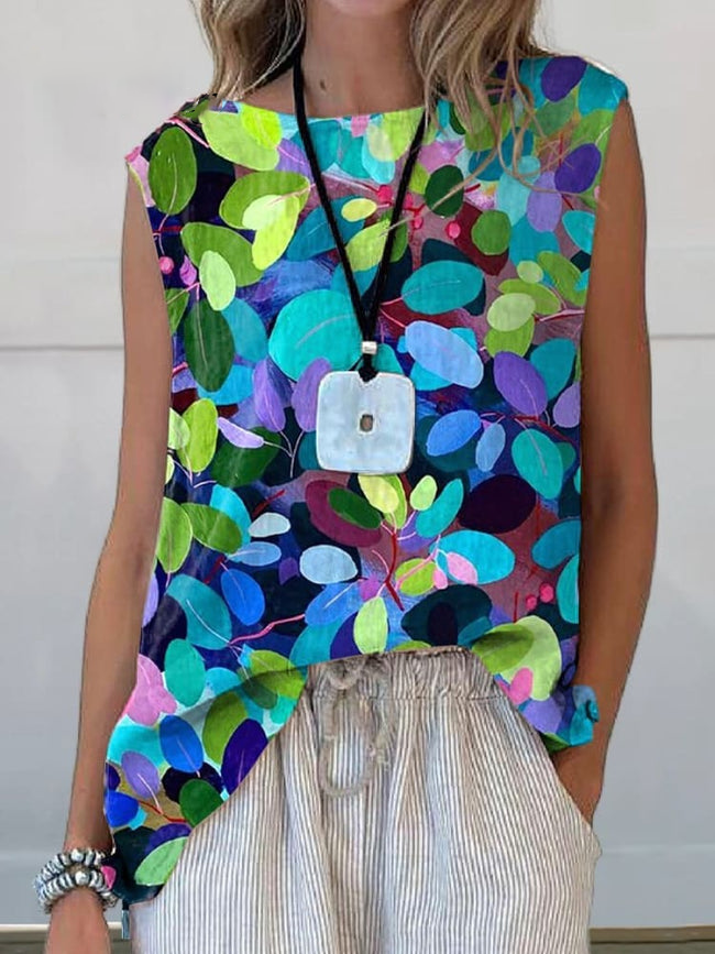 [Copy]Women's Flower Print Casual Cotton And Linen Shirt